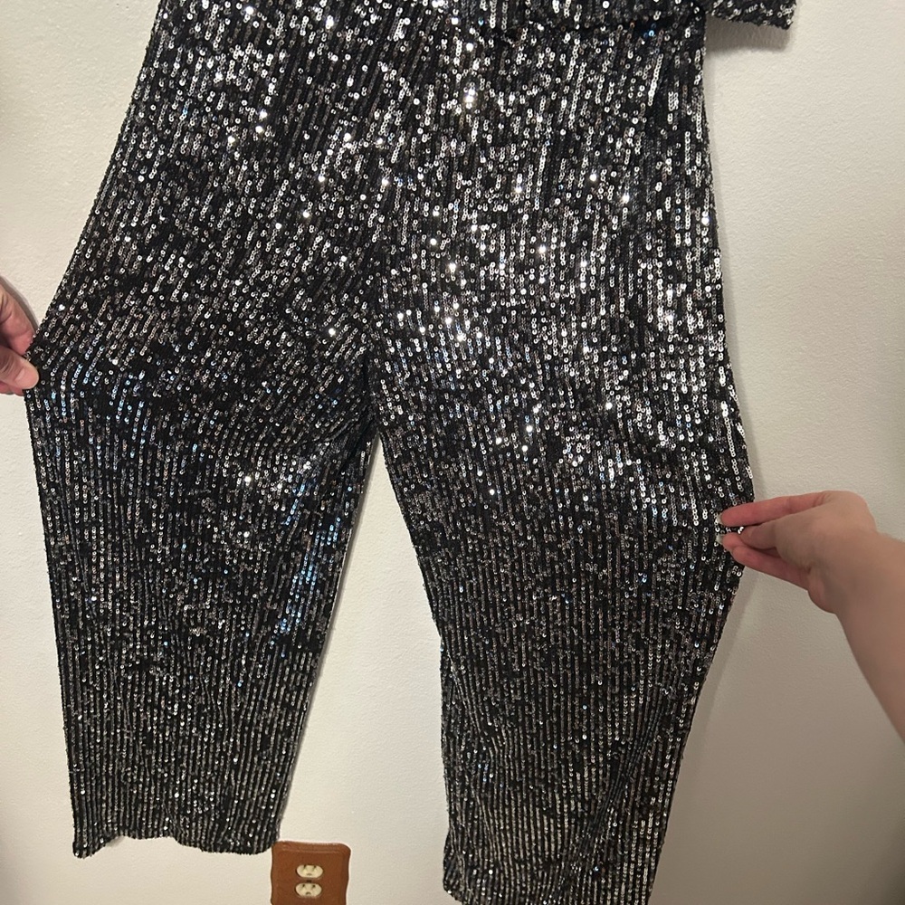 Bebe Black Sequin Strapless Jumpsuit Size M Y2K Glam Party Bachelorette Night - Picture 6 of 9